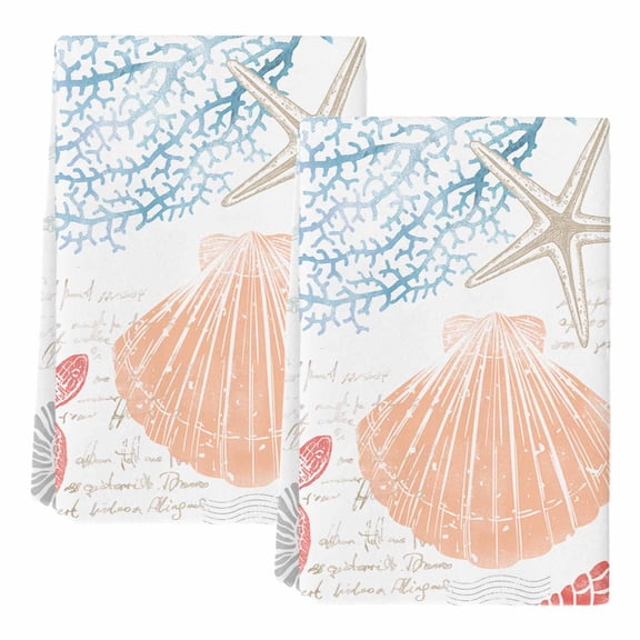 Orange Red Blue Coastal Nautical Kitchen Towels Set of 2,Absorbent Microfiber Dish Tea Towels with Hanging Loop,Beach Sea Turtle Ocean Coral Starfish Hand Towel for Home Kitchen Cleaning 18"x28"