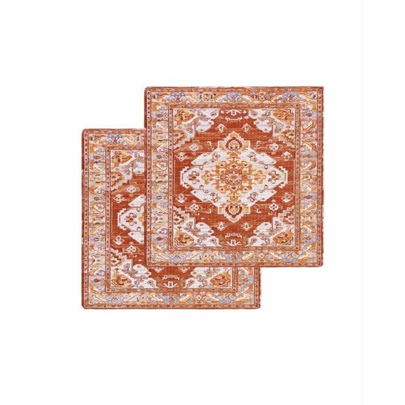 Orange Red Boho Kitchen Dish Towels for Drying Dishes Set of 2, Ethnic Geometric Middle Century Art Waffle Weave Microfiber Terry Hand Tea Bathroom Towels Quick Dry & Absorbent Towel 12x12