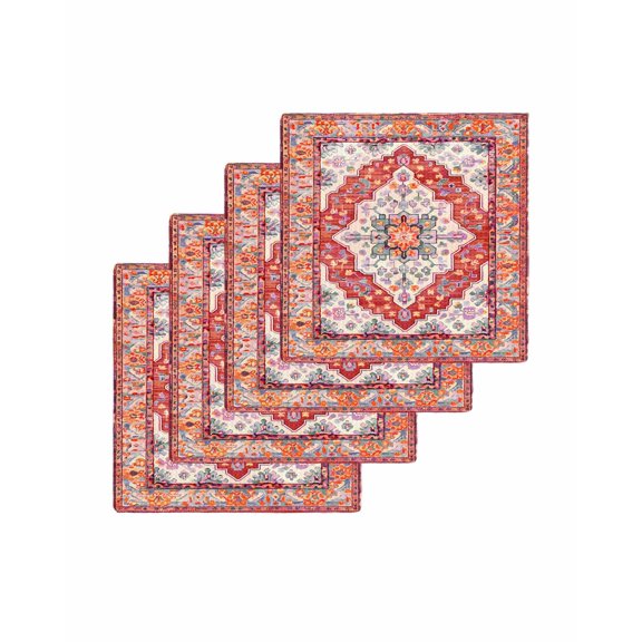 Orange Red Boho Kitchen Dish Towels for Drying Dishes Set of 4, Vintage Flower Tribal Distressed Printed Waffle Weave Microfiber Terry Hand Tea Bathroom Towels Quick Dry & Absorbent Towel 12x12