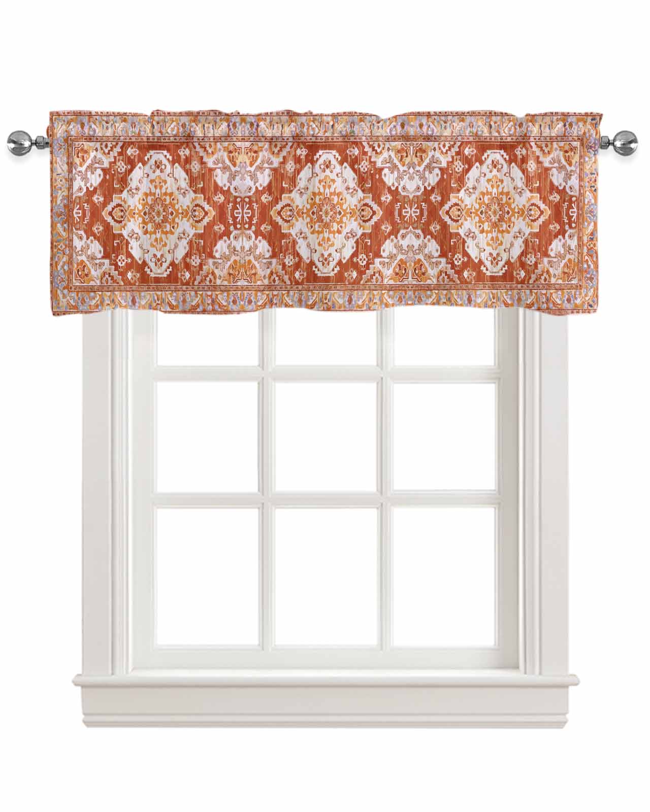 Orange Red Boho Kitchen Valances for Windows Farmhouse Linen Window