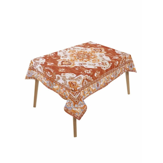 Orange Red Boho Table Cloth, Ethnic Geometric Middle Century Art Waterproof Tablecloth for Rectangle Tables, Reusable Washable Fabric Table Cover for Restaurant Kitchen Dining Tables 60"x84"