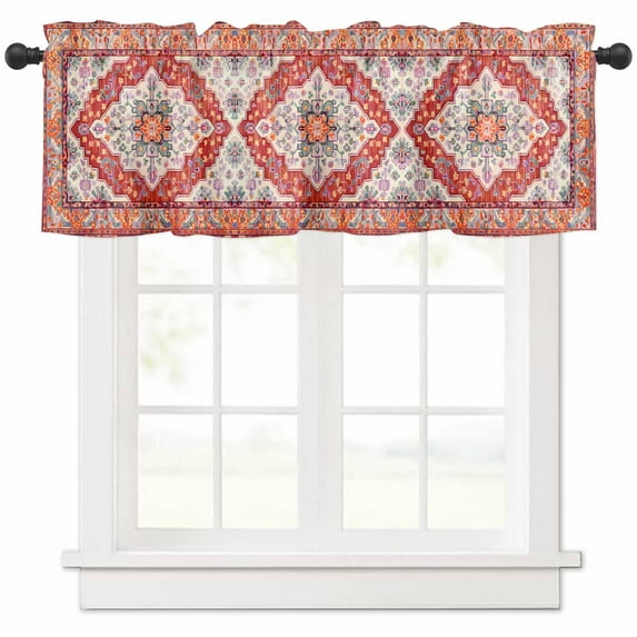 Orange Red Boho Valances for Windows Farmhouse Kitchen Curtains Valances Rod Pocket Valance Curtains for Kitchen Windows Vintage Flower Tribal Distressed Printed Window Valances for Bathroom 42"x18"