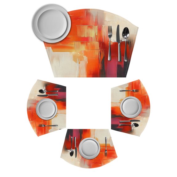 Orange Red Brown Round Table Placemats Set of 4 Wedge Placemats, Abstract Modern Oil Painting Street Art Place Mats for Dining Table Set Washable Mats Kitchen Decor for Indoor Outdoor Wipe Clean