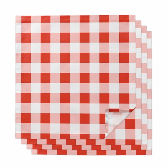 Orange Red Checkered Cloth Napkins, Farmhouse Buffalo Plaid Washable and Reusable Dinner Napkins Set of 4, Table Napkin for Kitchen Party Birthday Wedding Hotel Housewarming 20"x20"