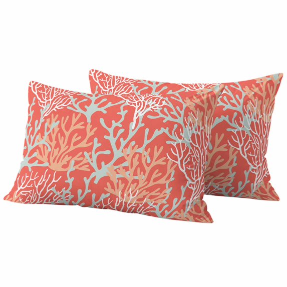 Orange Red Coral Coastal Outdoor Pillow Covers, Waterproof Decorative Throw Pillowcases Set of 2, Ocean Nautical Seaside Beach Couch Cushion Cases with Zipper for Outside Patio Garden Sofa 20"x12"