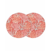Orange Red Coral Coastal Round 13 Inch Placemats Set of 2, Ocean Nautical Seaside Beach HeatResistant Non Slip Place Mats for Dining Table, Wipeable Braided Kitchen Table Mats for Housewarming