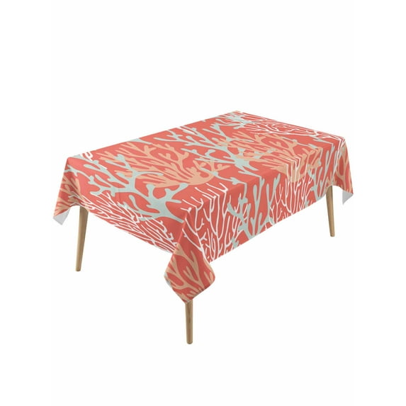 Orange Red Coral Coastal Table Cloth, Ocean Nautical Seaside Beach Waterproof Tablecloth for Rectangle Tables, Reusable Washable Fabric Table Cover for Restaurant Kitchen Dining Tables 54"x108"