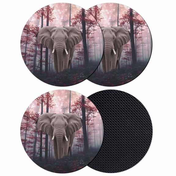 Orange Red Elephants Coasters Set of 4, Absorbent Coasters for Drinks, Farmhouse Forest Trees Nature Coaster for Desk Coffee Table Protection, Home Decor House Warming Gifts 4"