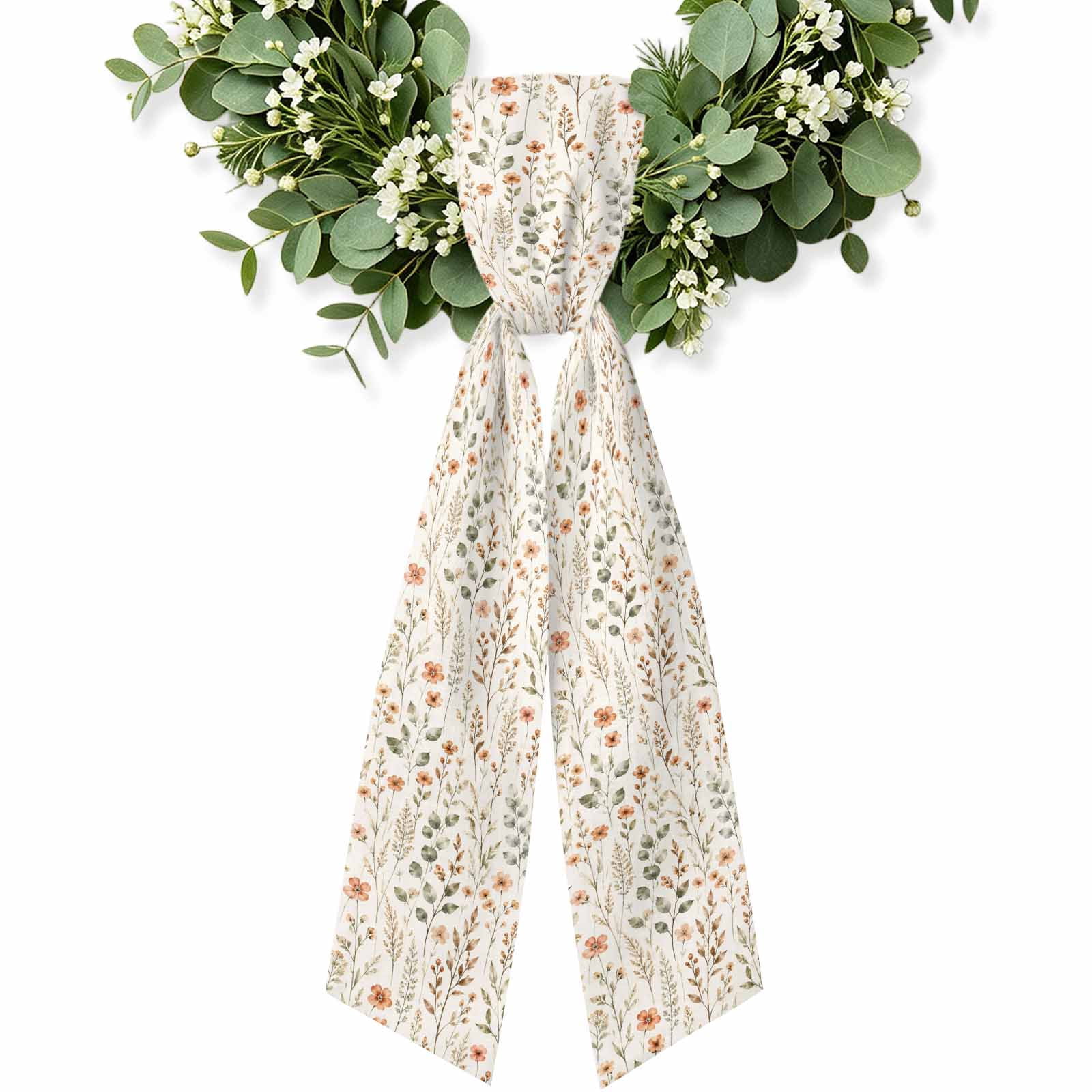 Fall Ribbon Bow Orange Red Floral Wreath Sash for Front Door, Decorative Seasonal Bows ...
