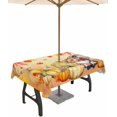 thumbnail image 1 of Orange Red Gnomes Thanksgiving Outdoor Tablecloth - 54x54 Inch Square Dining Table Cover, Fall Pumpkins Leaf Waterproof Outdoor Table Cloth with Umbrella Hole & Zipper for Picnic/Patio, 1 of 1