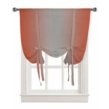 Orange Red Grey Ombre Tie Up Curtains for Kitchen Bathroom Bedroom Windows 63 Inch Length, Modern Abstract Gradient Color Art Balloon Drape Curtains Shade Rod Pocket Drapery Curtain Panel, 46"x63"