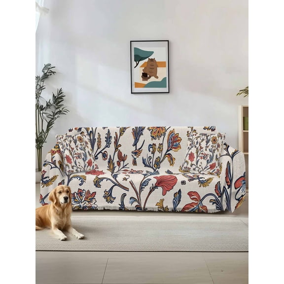 Orange Red Leaf Couch Cover, Vintage Farmhouse Boho Pastoral Tribal Sofa Cover Blanket for Loveseat Couches,Sectional Sofa Slipcover Furniture Protector for Living Room Bedroom 71''x118''