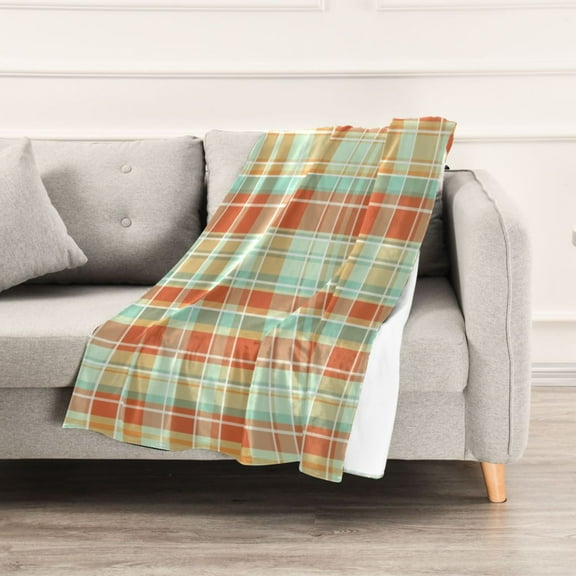 Orange Red Lines Grid Throw Blanket 60" x 90" Soft and Warm Blankets for Couch Sofa and Bed