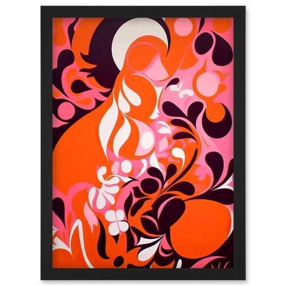 Orange Red Matisse Style Abstract Flowers Plants Organic Shapes Colour Artwork Framed Wall Art Print A4