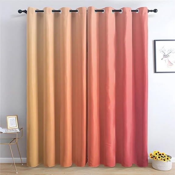 Orange and Red Ombre Curtains for Bedroom Decor, Coral Gradient Pattern Design Blackout Drapes, Orange and Red Gradient Curtains for Kitchen Bathroom Cafe 26"W x 45"L (Pack of 2)