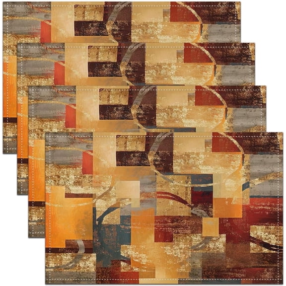 Orange Red Placemats Set of 4 Geometric Abstract Circle Placemat for Kitchen Dining Table 18"x12" Rustic Rectangle Square Table Place Mats Artwork Indoor Outdoor Decor Table Mats