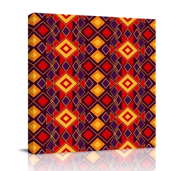 Orange Red Rectangle Canvas Wall Art for Living Room, Tribal Retro Classic Geometric Abstract Wall Decor Framed Artwork Pictures Ready to Hang for Bedroom Office Home Decor