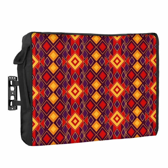 Orange Red Rectangle Waterproof Outdoor TV Cover, Tribal Retro Classic Geometric Abstract Outside Weatherproof TV Enclosures for 80 to 85 Inch LCD Television Shield Flat Screen Protectors