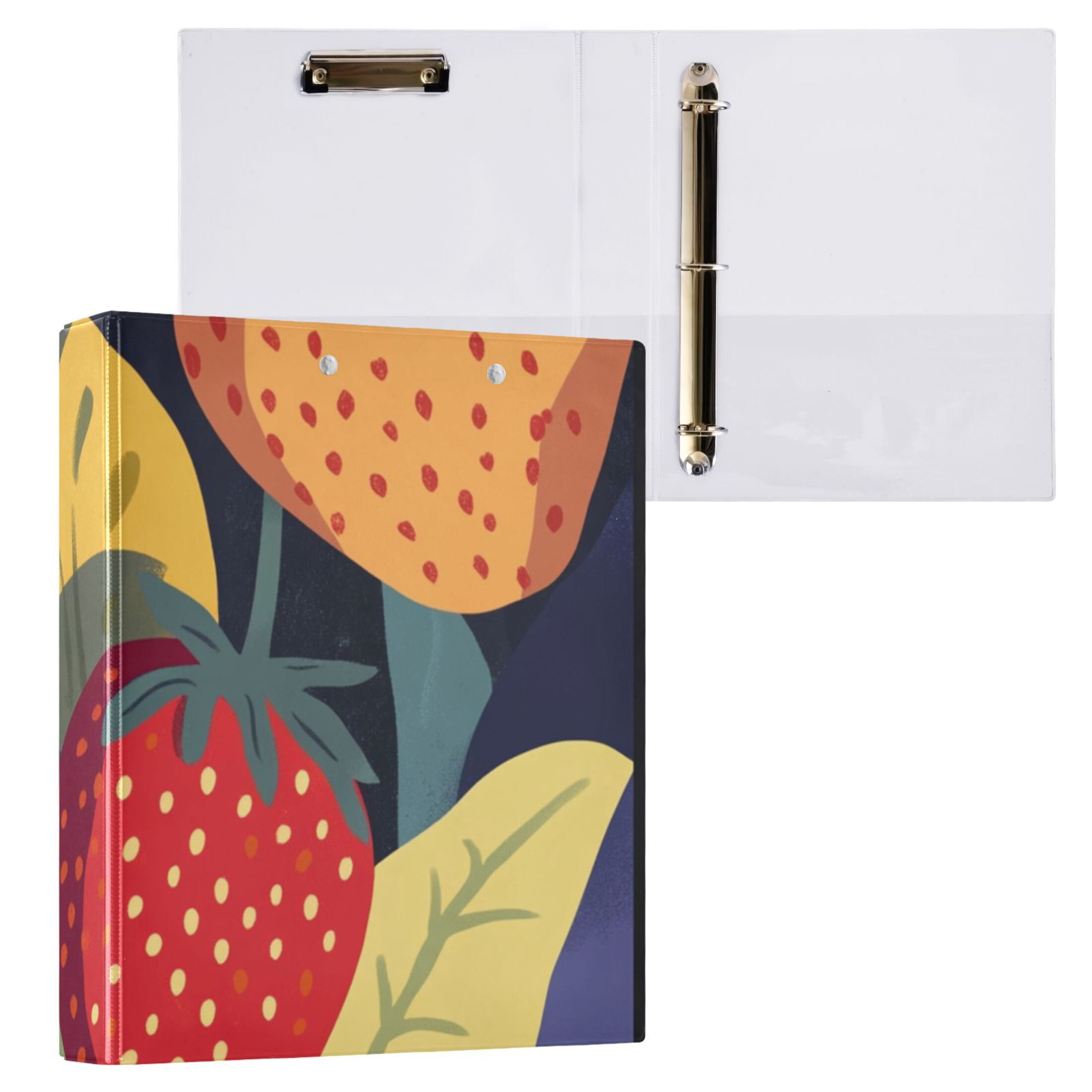 Orange Red Strawberries 3 Ring Binders 1.5 inch Hardcover File Folders with Interior Pockets A4 Size Organizer for School Office Hospital Set of 2