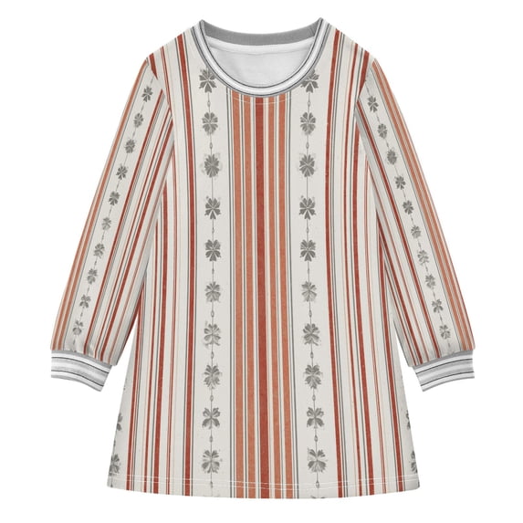 Orange Red Stripes with Flowers Girl's Long-sleeved Dress A-line One ...