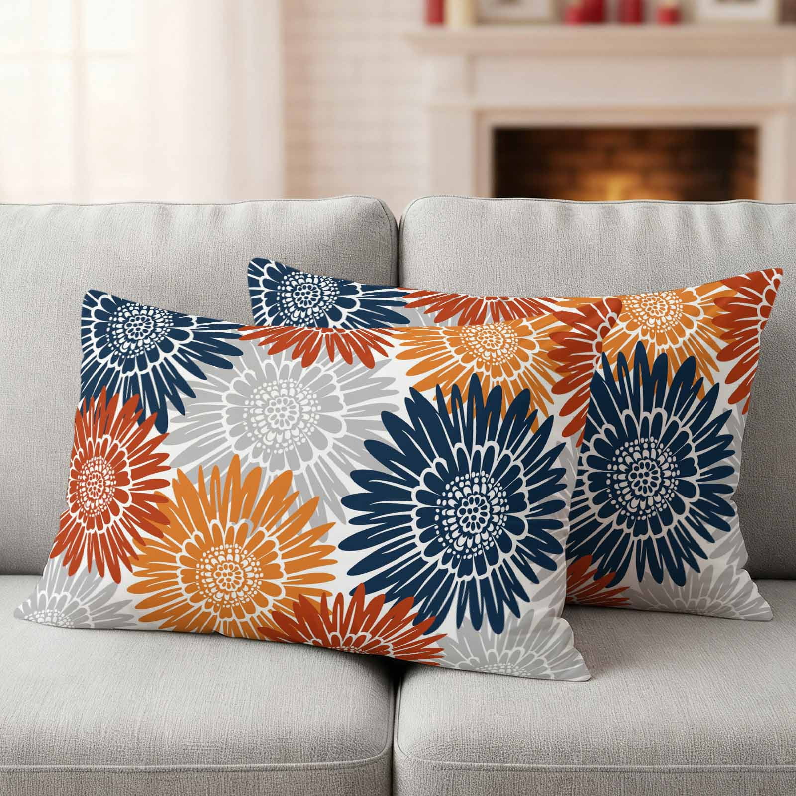 Orange Red Sunflowers Outdoor Waterproof Throw Pillow Covers 20x12 Set of 2, Boho Retro Floral Rustic Blossom Decorative Pillowcases Cushion Pillowcase for Couch Sofa Patio Outside Pillow Protector