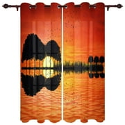 Orange Reflection Guitar Fancy Curtains for Living Room Balcony Luxury Home Decor Window Treatments Printed Drapes for Hotel