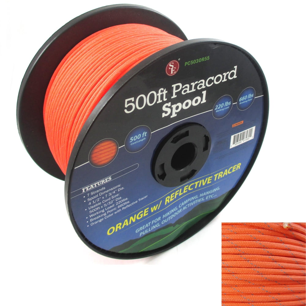 Neon Orange Micro Cord with Reflective Tracers - 125 Feet