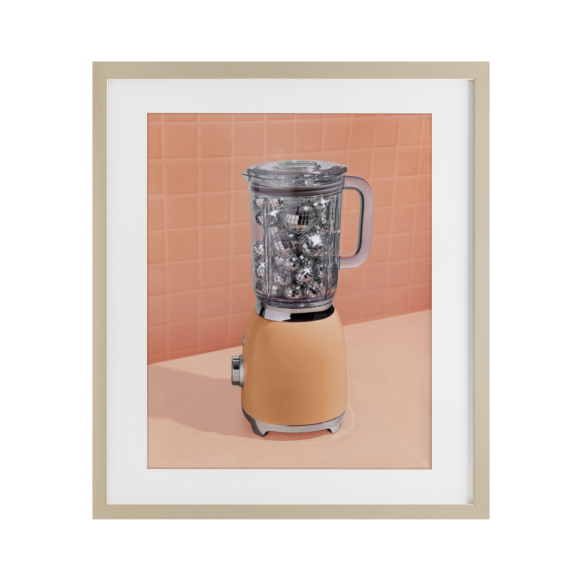 Orange Retro Disco Blender Birch Framed Print Under Glass, design by LISH Creative