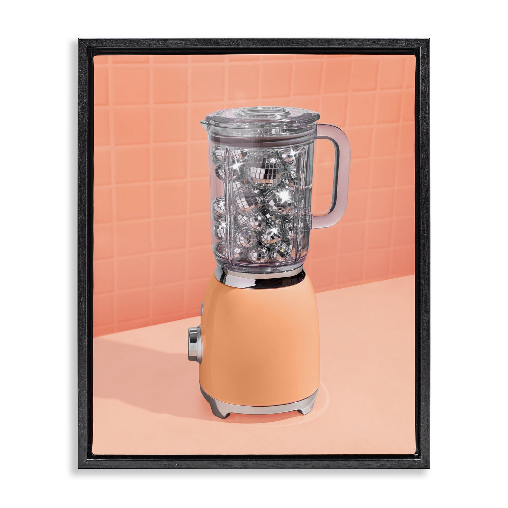Orange Retro Disco Blender Black Framed Floater Canvas Wall Art, design by LISH Creative