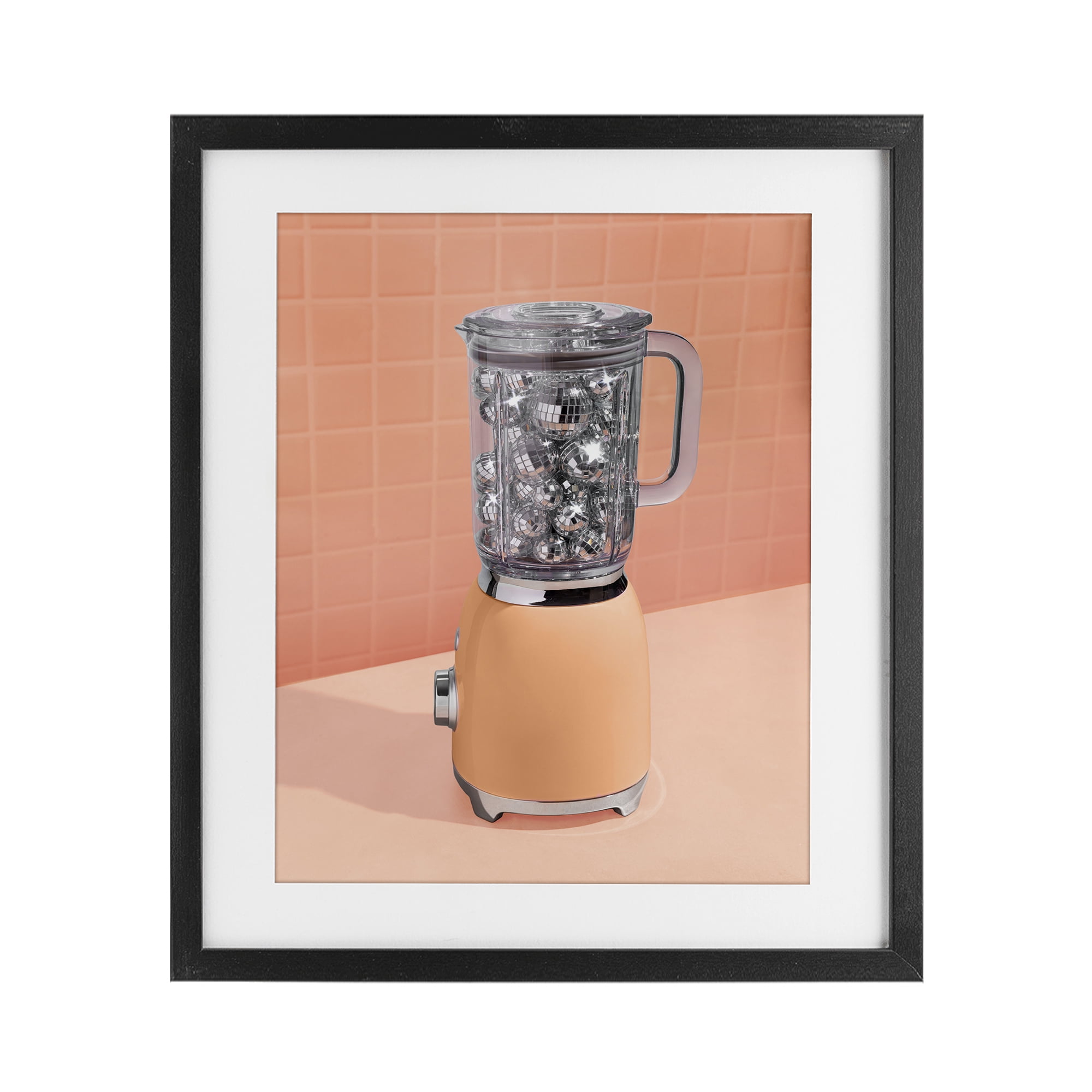 Orange Retro Disco Blender Black Framed Print Under Glass, design by LISH Creative