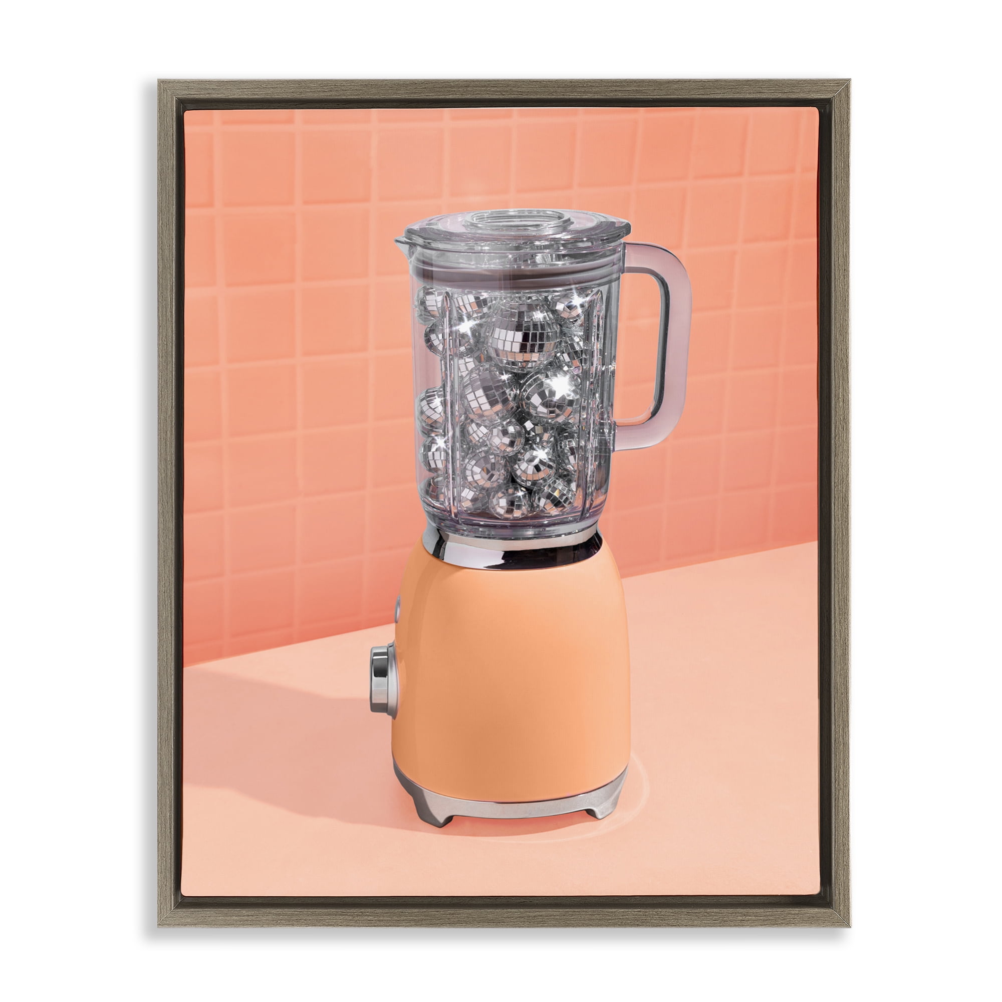Orange Retro Disco Blender Brown Framed Floater Canvas Wall Art, design by LISH Creative