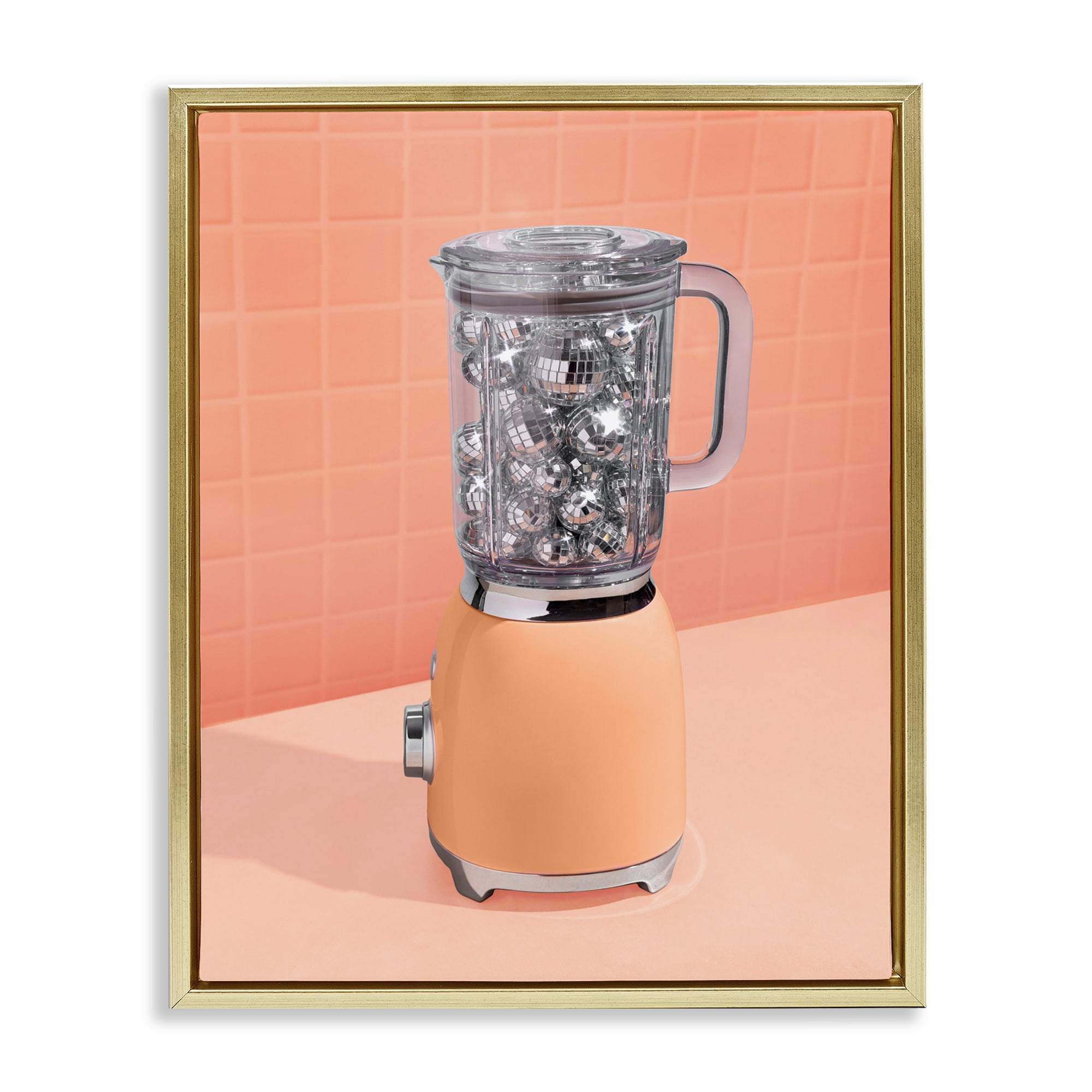 Orange Retro Disco Blender Gold Framed Floater Canvas Wall Art, design by LISH Creative