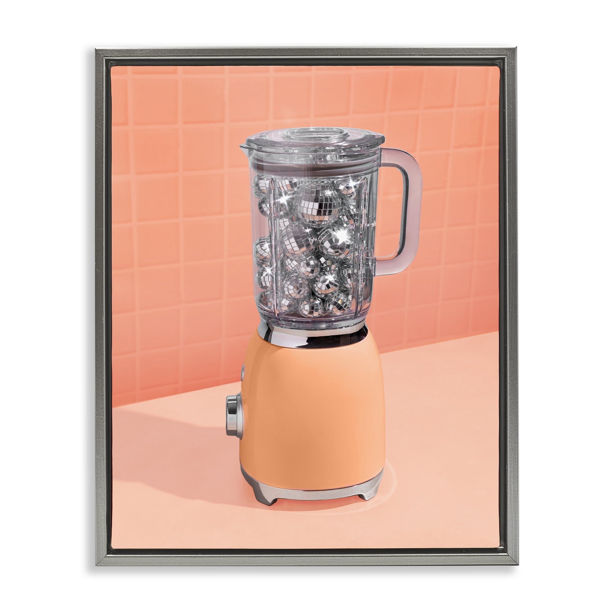 Orange Retro Disco Blender Gray Framed Floater Canvas Wall Art, design by LISH Creative