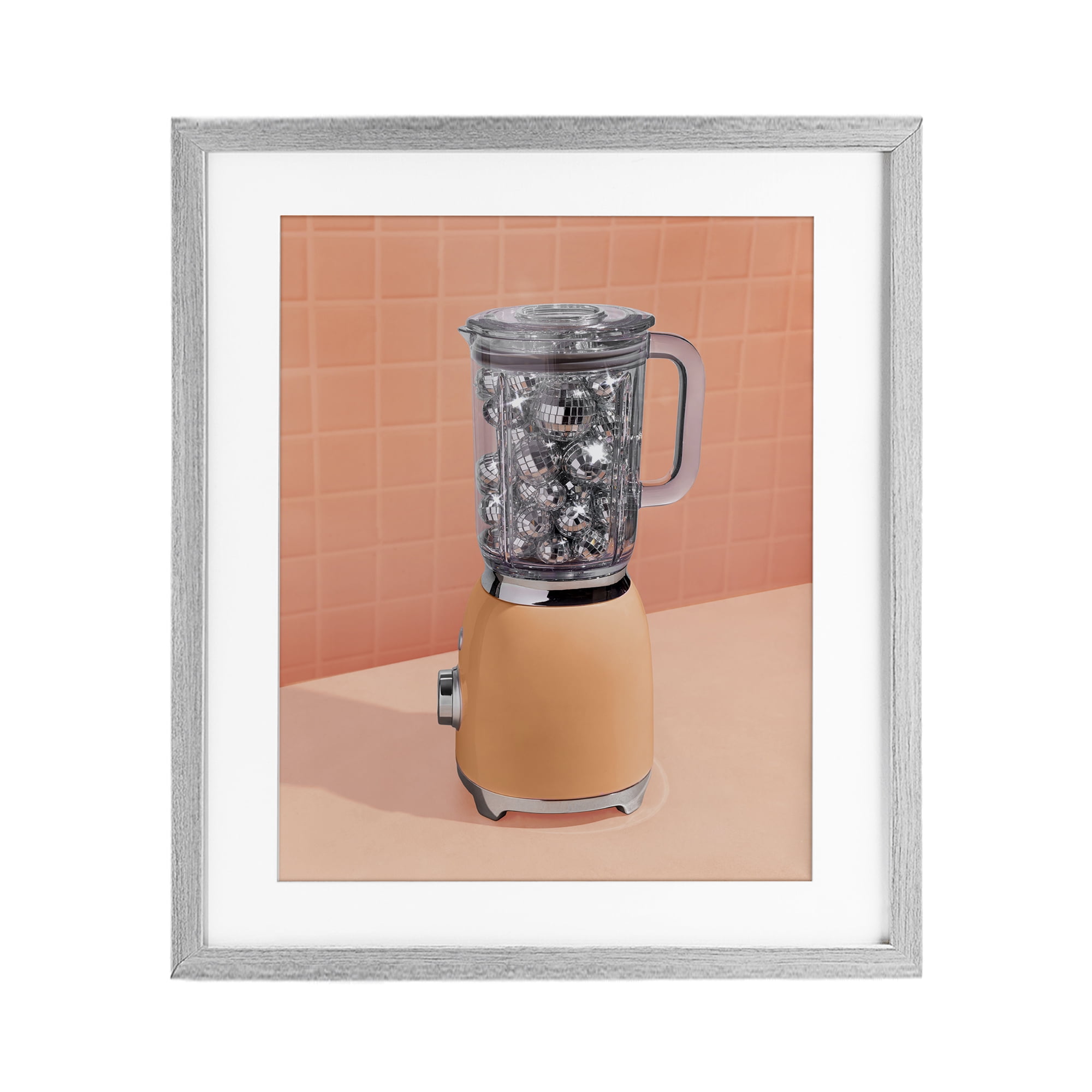 Orange Retro Disco Blender Gray Framed Print Under Glass, design by LISH Creative