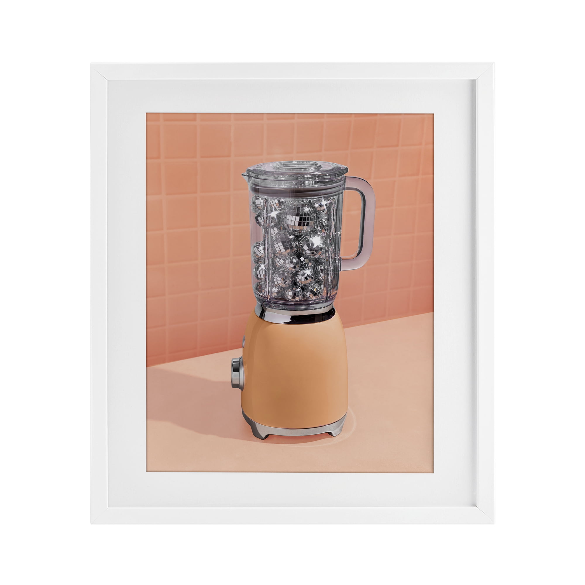 Orange Retro Disco Blender White Framed Print Under Glass, design by LISH Creative