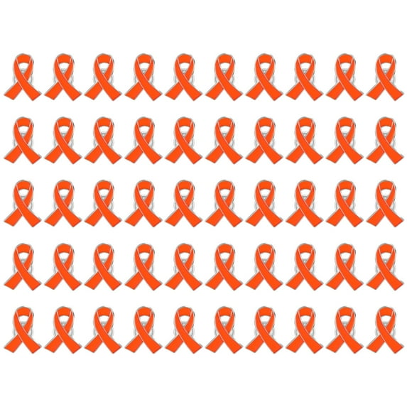 Orange Ribbon Brooch For Cancer Awareness Fashion Jewelry Pin For Women Clothing Bags Hats Decoration Accessory Support Cause Ribbon Pin 50PCS