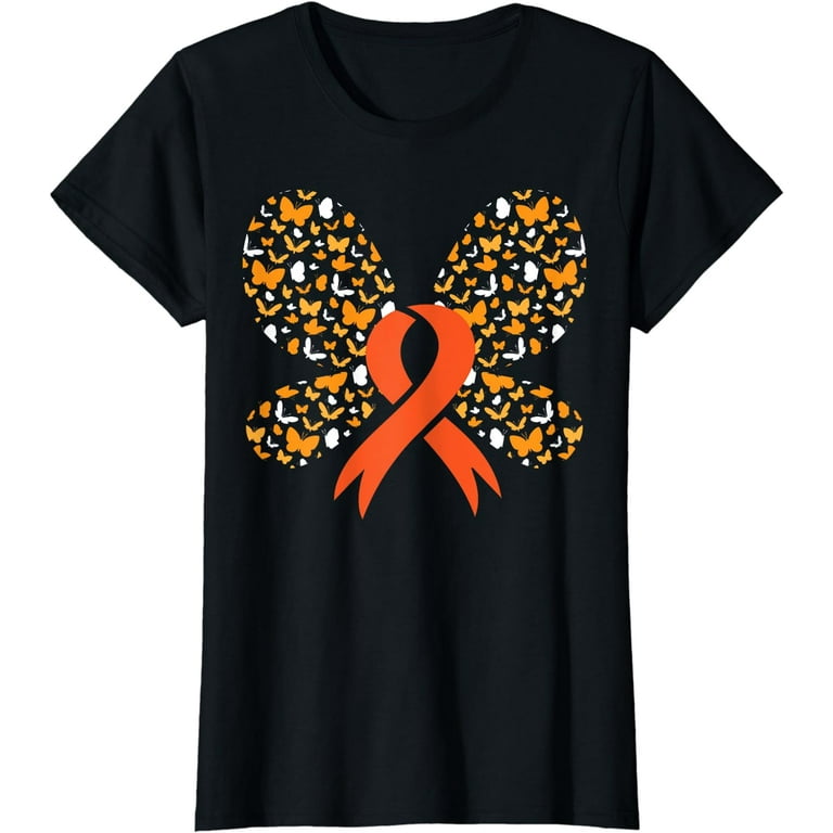 Orange Ribbon Butterfly Leukemia Awareness Survivor Gift T Shirt