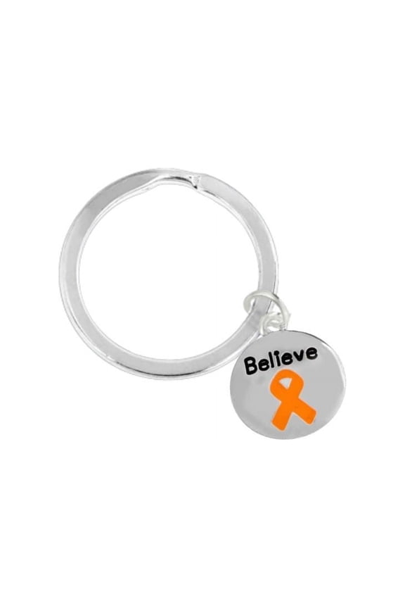 Orange Ribbon Circle Believe Charm Split Style Key Chains