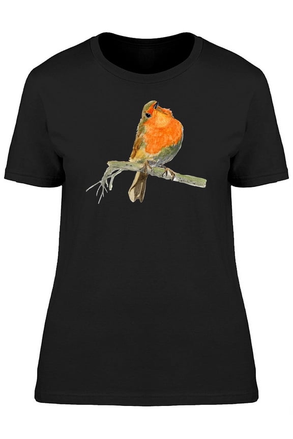 Orange Robin Bird Looking Up T-Shirt Women -Image by Shutterstock, Female Large