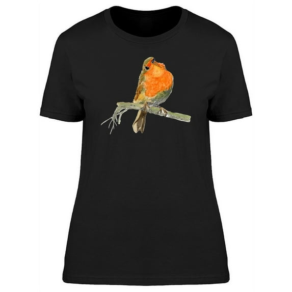 Orange Robin Bird Looking Up T-Shirt Women -Image by Shutterstock, Female Small