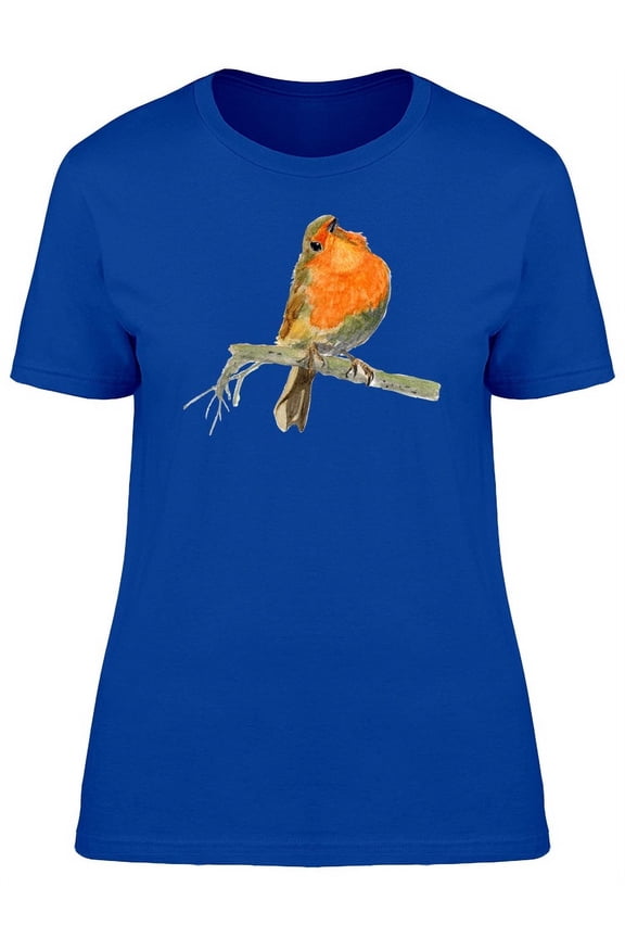 Orange Robin Bird Looking Up T-Shirt Women -Image by Shutterstock, Female XX-Large