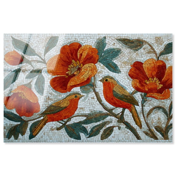 Orange Robins I Acrylic Print Vintage Floral Art by Art Remedy, Ready to Hang, 15 x 10