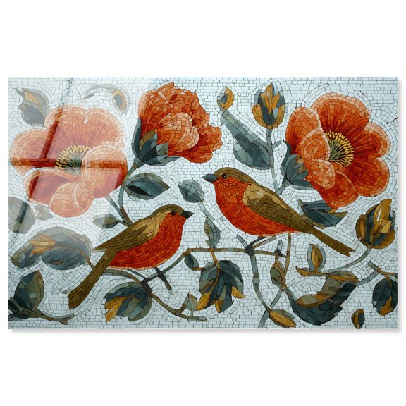 Orange Robins II Acrylic Print Vintage Floral Art by Art Remedy, Ready to Hang, 15 x 10