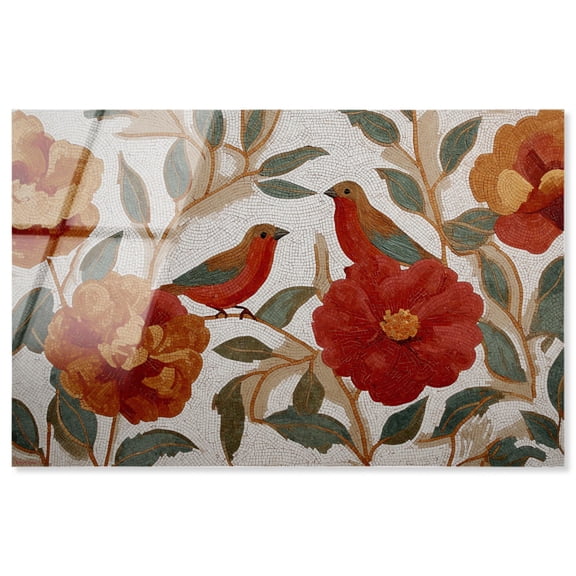 Orange Robins III Acrylic Print Vintage Floral Art by Art Remedy, Ready to Hang, 15 x 10