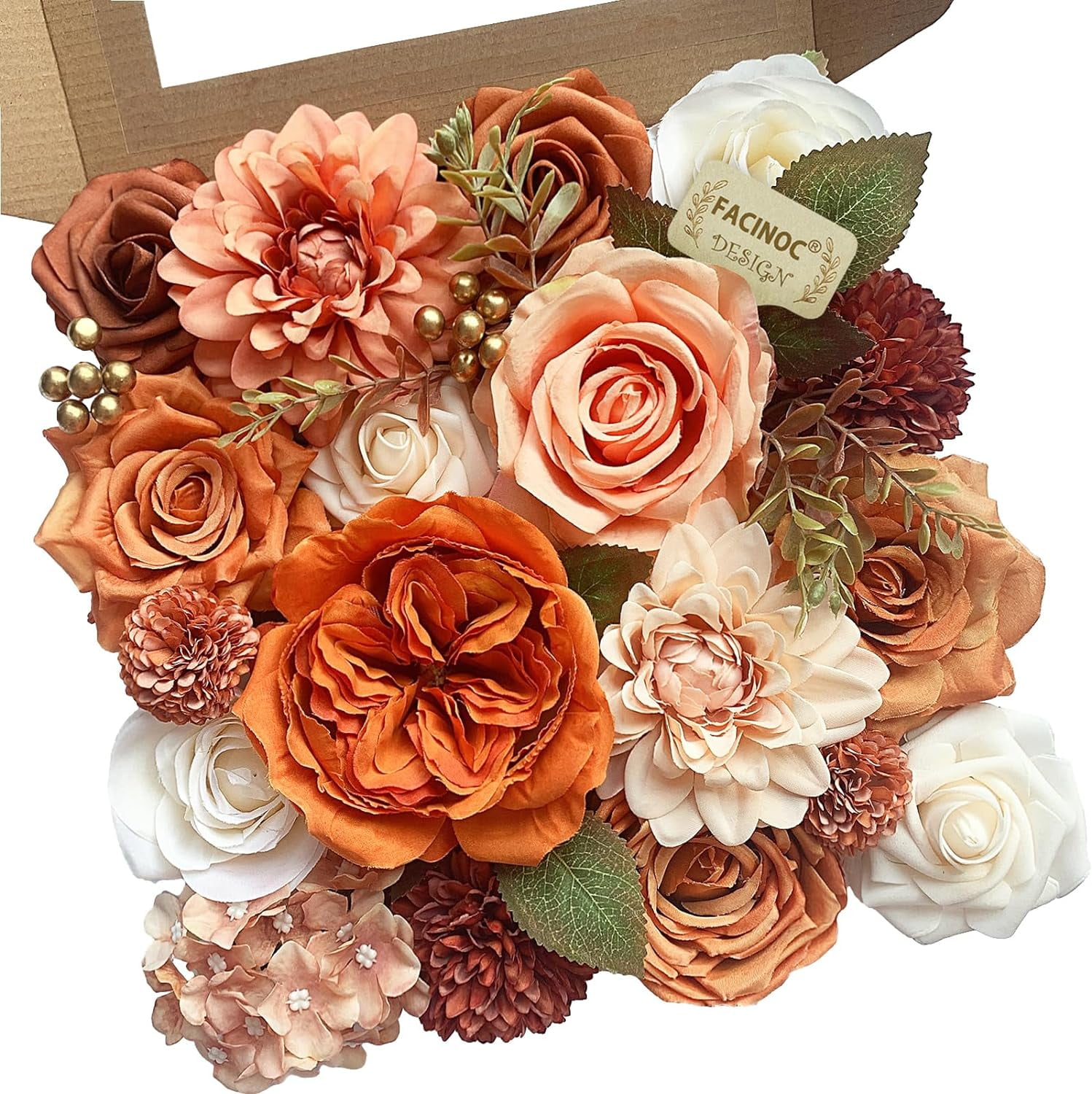 Orange Roses Artificial Flowers Fall Fake Flower Bulk for DIY Wedding