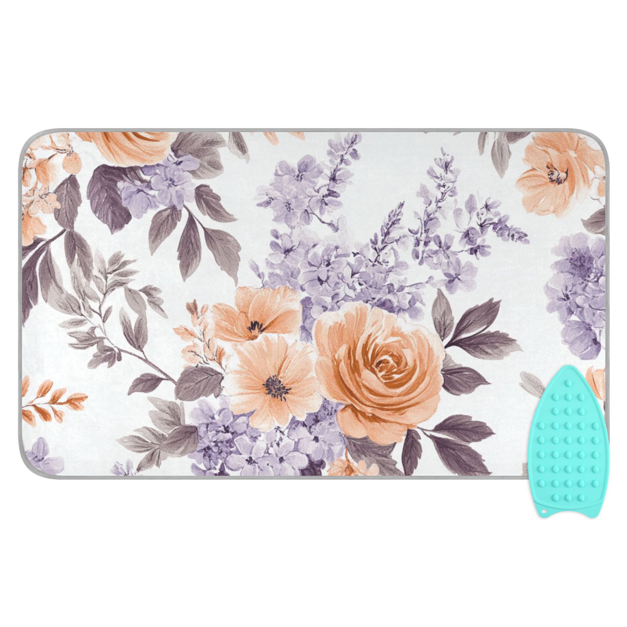 Orange Roses Lilac Leaves Pastel Colored Ironing Mat Blanket Portable Travel Ironing Pad Heat Resistant Pad 47.2" x 27.6”