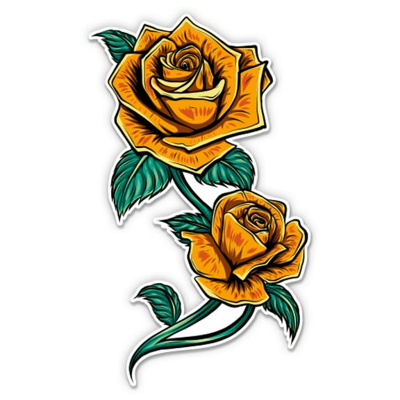 Orange Roses Tattoo Style - 5" Vinyl Sticker - For Car Laptop I-Pad - Waterproof Decal