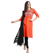 Orange Round Neck Yarn-dyed Kurta-X Large