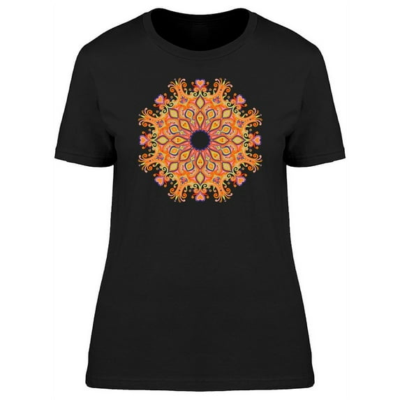 Orange Round Ornamented Mandala T-Shirt Women -Image by Shutterstock, Female Medium