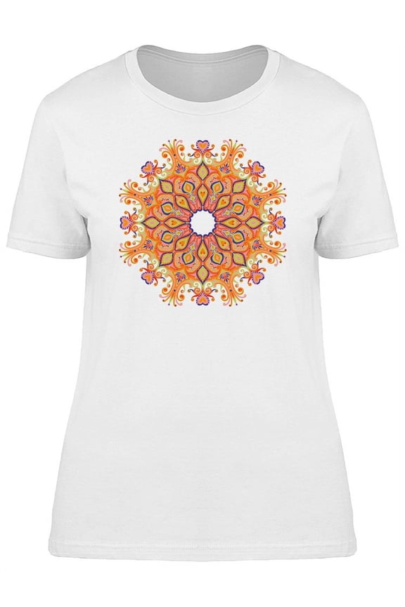 Orange Round Ornamented Mandala T-Shirt Women -Image by Shutterstock, Female Medium